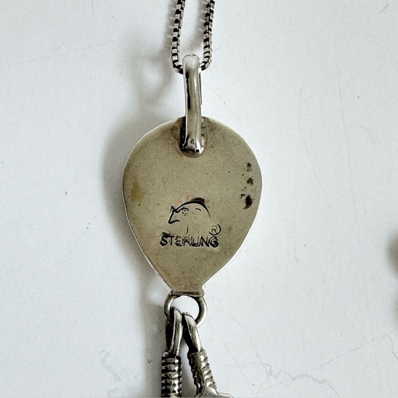 Native American Turquoise Necklace Running Bear Paw Claw Feather Sterling Silver - Picture 5 of 10